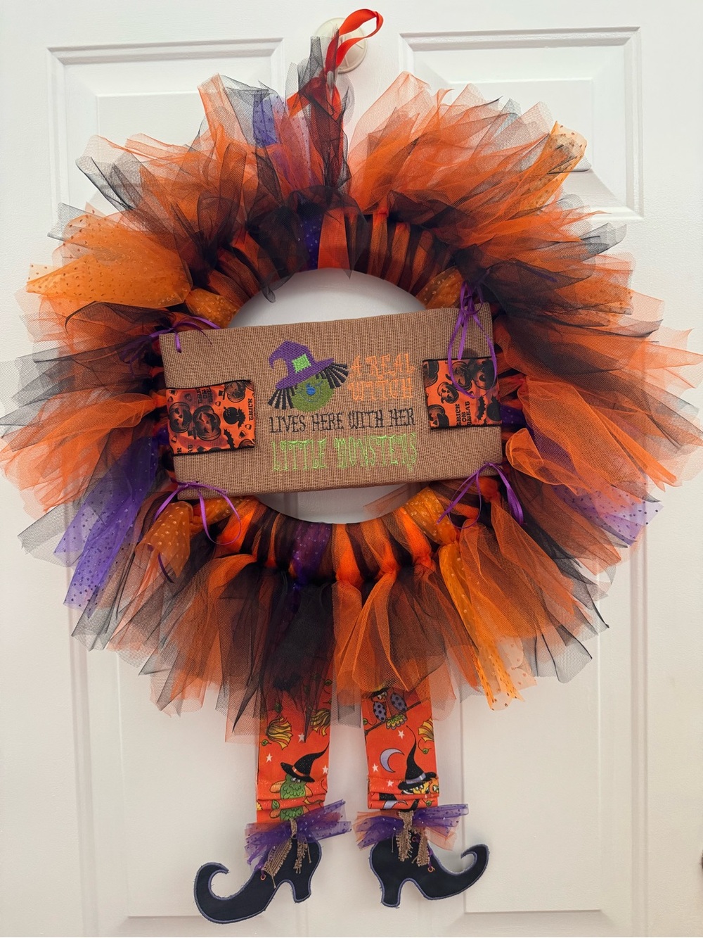 Halloween Witch Tutu Door Wreath  - Orange & Black